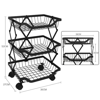 STORFEX 3 Tier Foldable Kitchen Pantry Storage Organizer Cart Baskets Rack_2