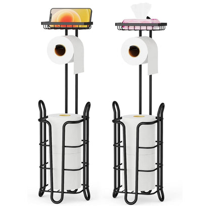 STORFEX Toilet Paper Holder Stand 2 Pack | Black | Steel Material | L-Shaped Arm and Vertical Storage_0