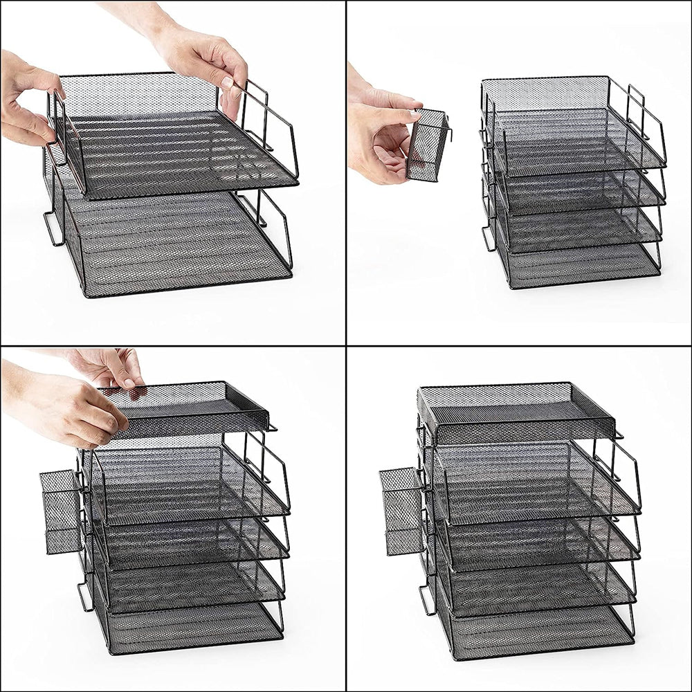 STORFEX 5-Layer Stackable Mesh File Storage Rack with Pen Holder_5