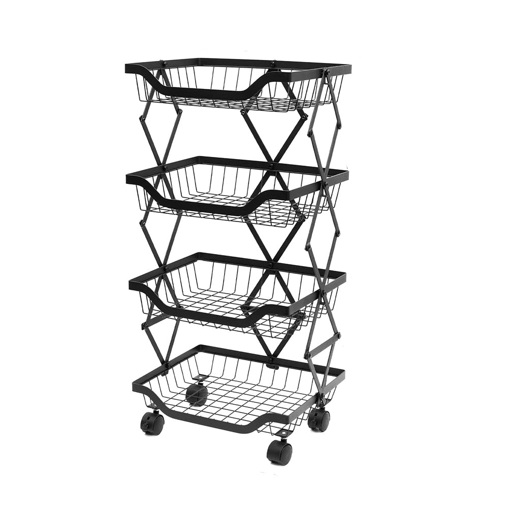 STORFEX 4 Tier Foldable Kitchen Pantry Storage Organizer Cart Baskets Rack_1