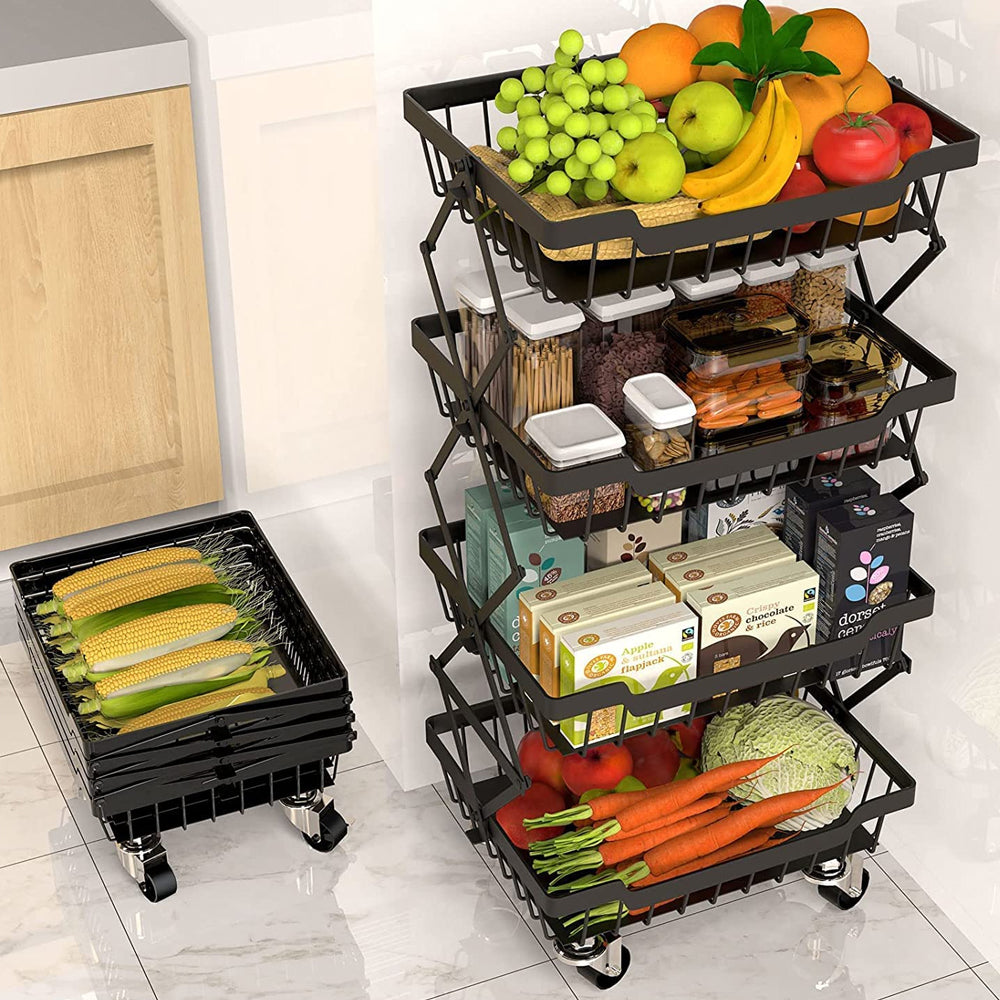 STORFEX 4 Tier Foldable Kitchen Pantry Storage Organizer Cart Baskets Rack_5