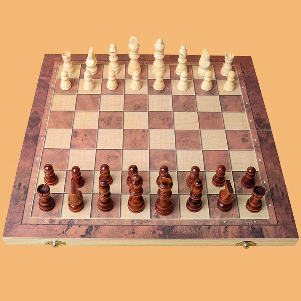 3-in-1 Large Folding Wooden Chessboard Checkers Gaming Set_8