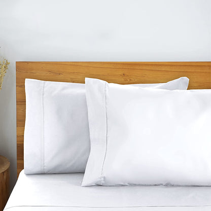 Hotel Quality Cottony Soft White Linen Fitted Flat Sheet and Pillowcases Set_5