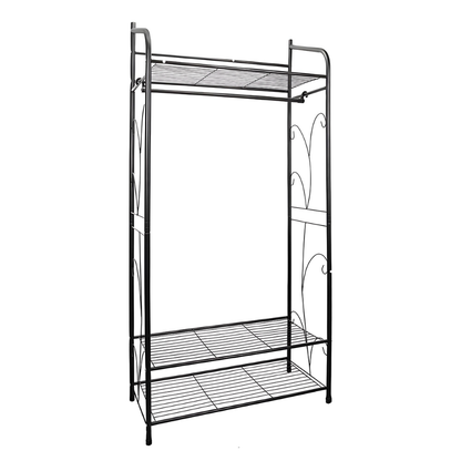 Black Metal Heavy Duty Clothes Rail Clothes Rack with 2 Shelf Storage Shelves_6