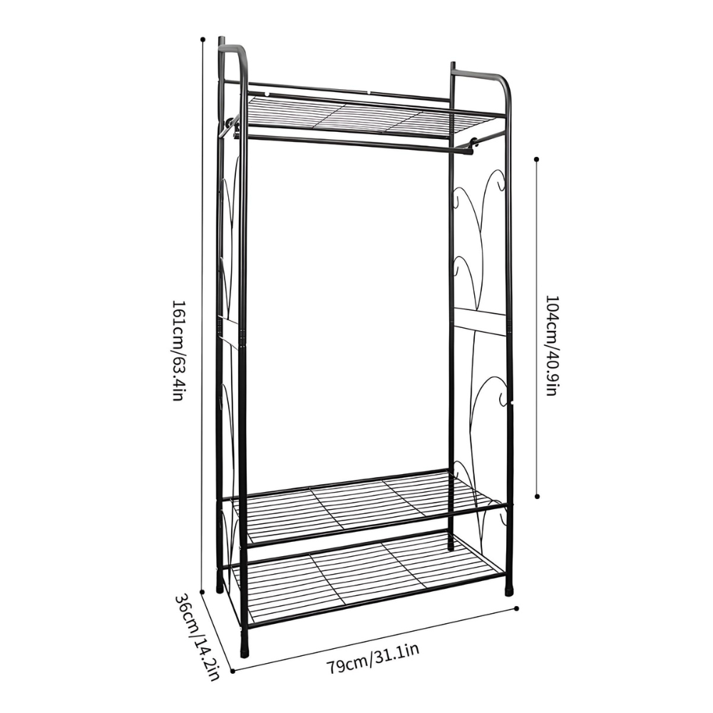 Black Metal Heavy Duty Clothes Rail Clothes Rack with 2 Shelf Storage Shelves_7