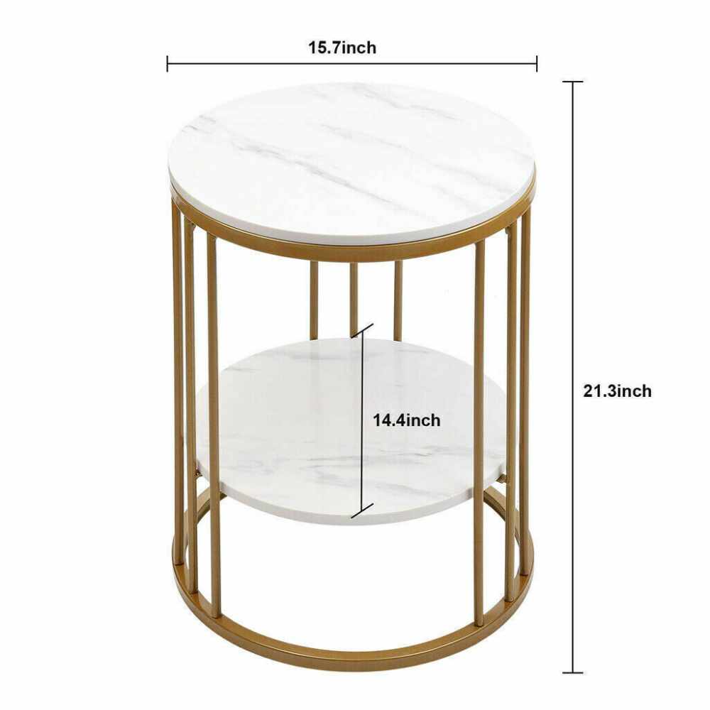 Round Marble Accent Table End 2 Tiers Storage Table - Gold_8