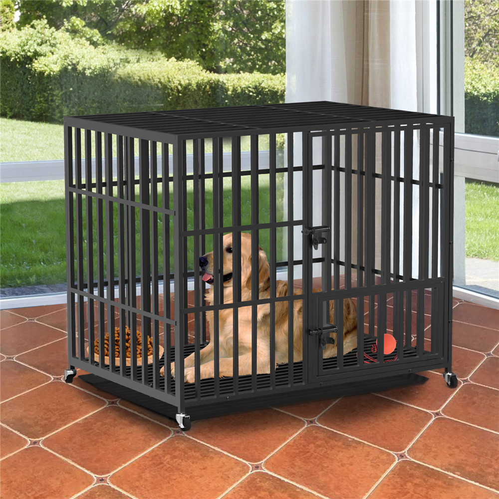 Heavy Duty Pet Dog Cage Strong Metal Crate Kennel Playpen with Wheels &Tray_2