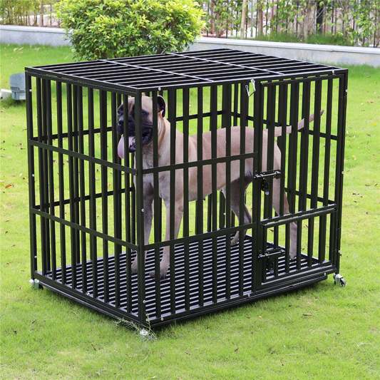 Heavy Duty Pet Dog Cage Strong Metal Crate Kennel Playpen with Wheels &Tray_0