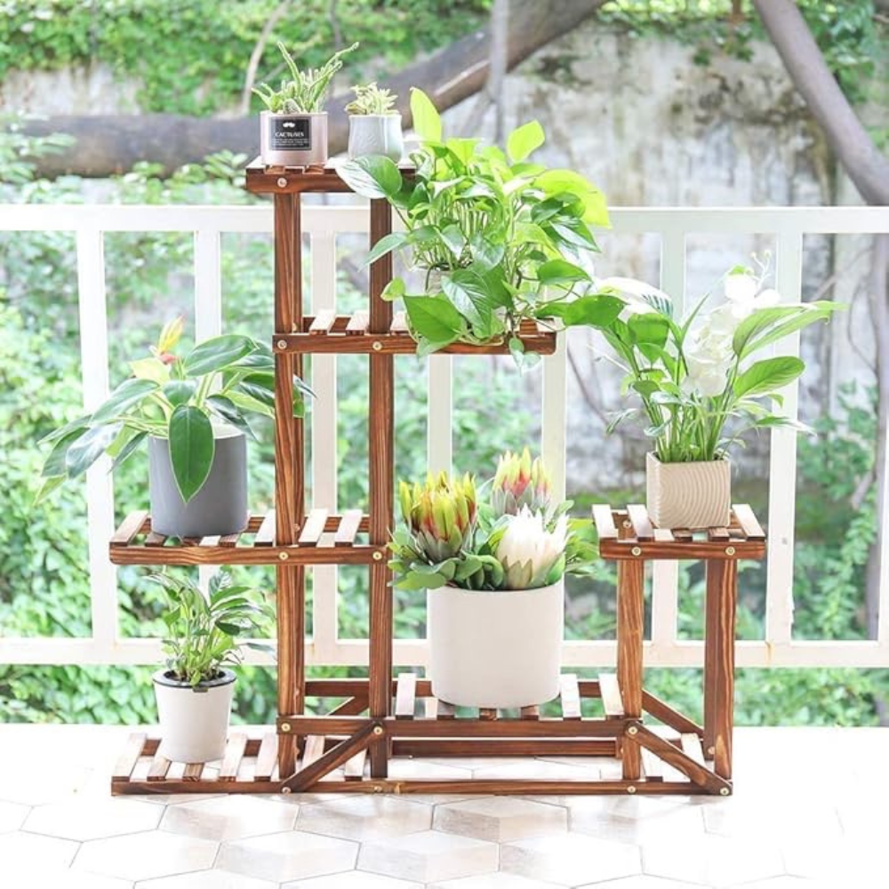 6 Tiered Wood Plant Flower Stand Shelf Planter Pots_0