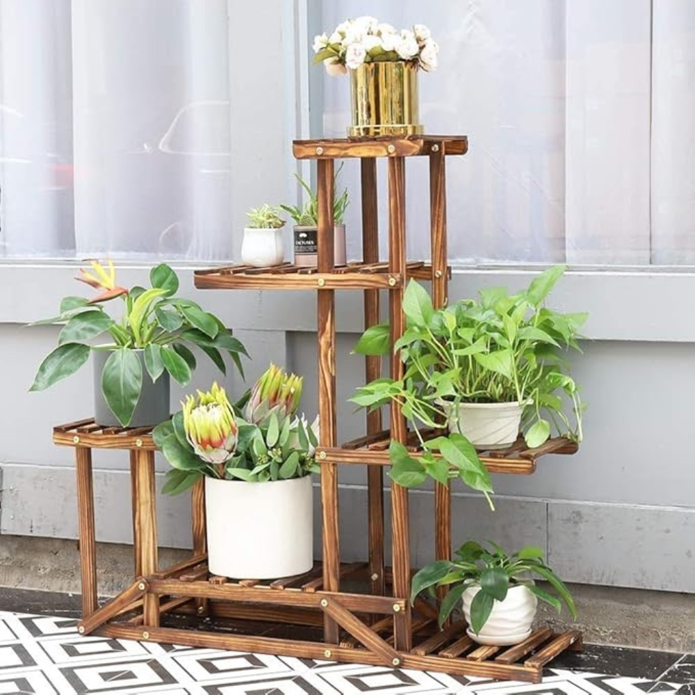 6 Tiered Wood Plant Flower Stand Shelf Planter Pots_1