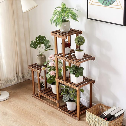 6 Tiered Wood Plant Flower Stand Shelf Planter Pots_2