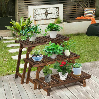 3 Tier Freestanding Ladder Shelf Wood Plant Stand_4