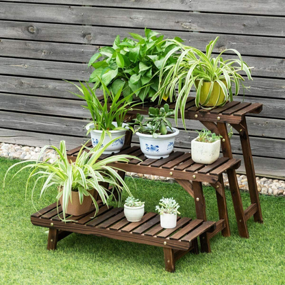 3 Tier Freestanding Ladder Shelf Wood Plant Stand_3