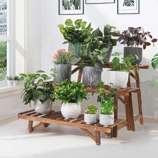 3 Tier Freestanding Ladder Shelf Wood Plant Stand_0