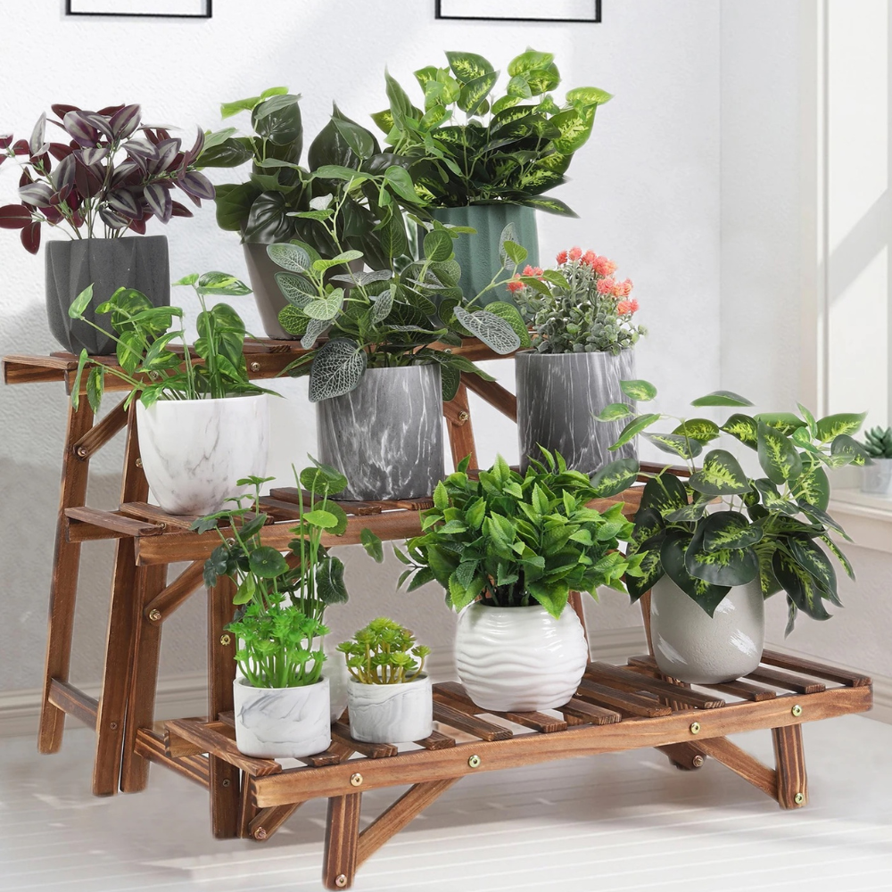 3 Tier Freestanding Ladder Shelf Wood Plant Stand_1