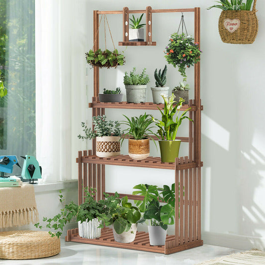 3-Tier Hanging Wood Plant Stand Flower Pot Organizer Rack_0