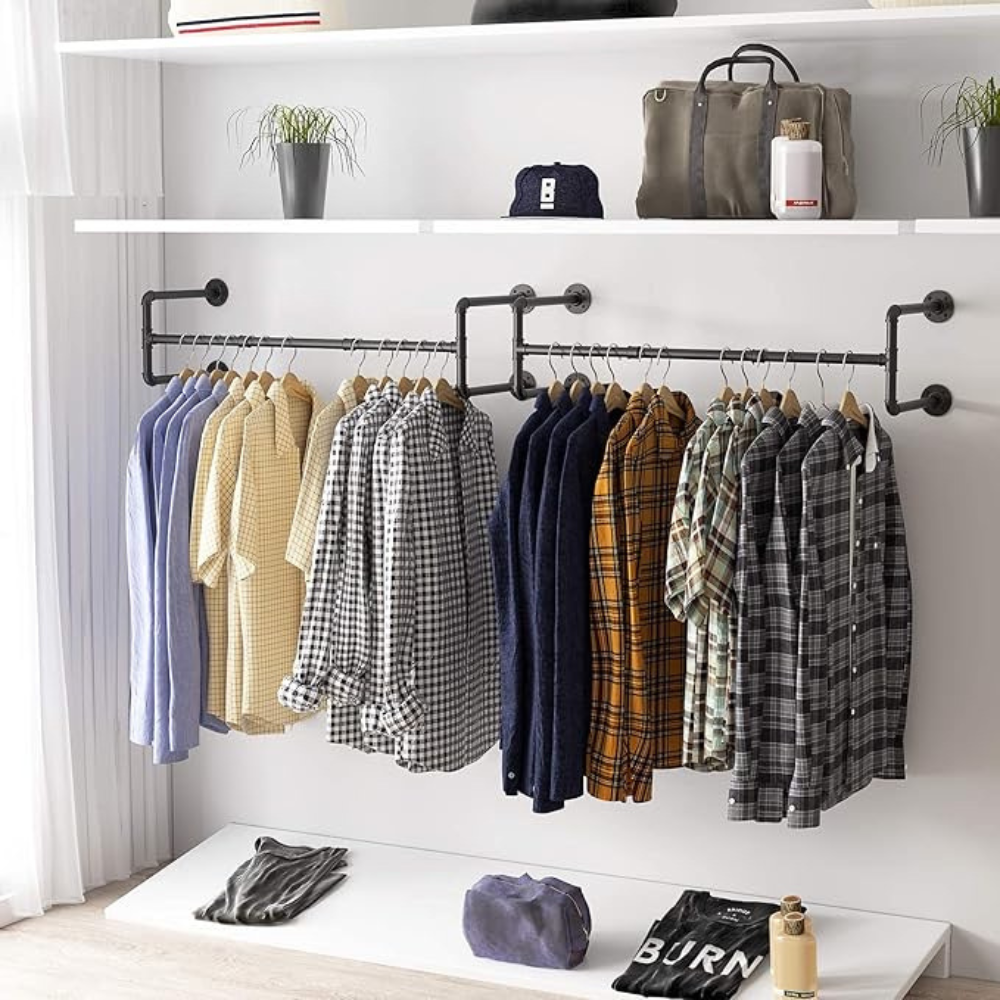 Industrial Pipe Clothes Rack Wall Mounted Detachable Garment Rack_3