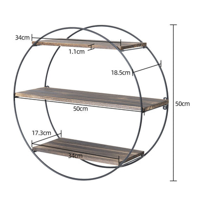 3 Tier Floating Wall Mounted Rustic Industrial Wood Metal Shelves_8