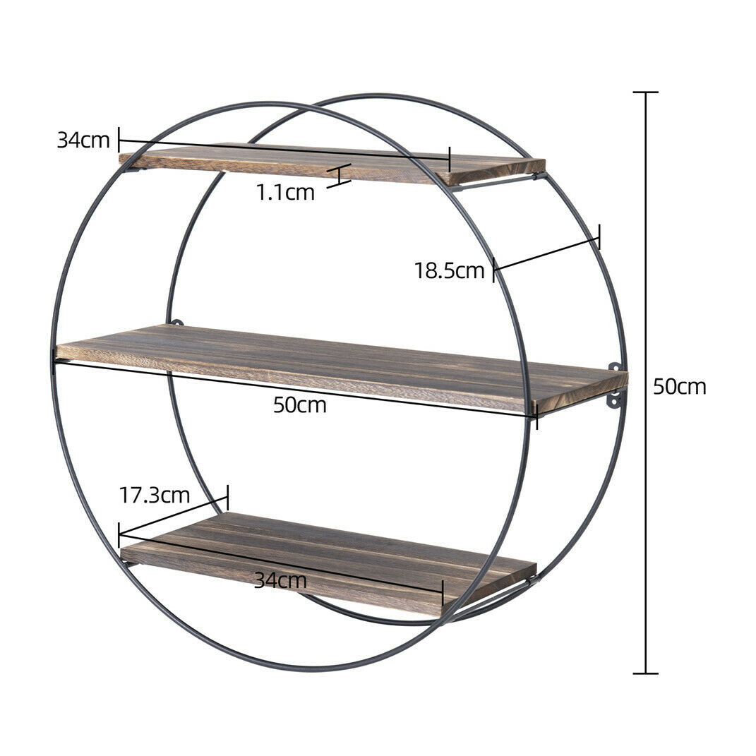 3 Tier Floating Wall Mounted Rustic Industrial Wood Metal Shelves_8