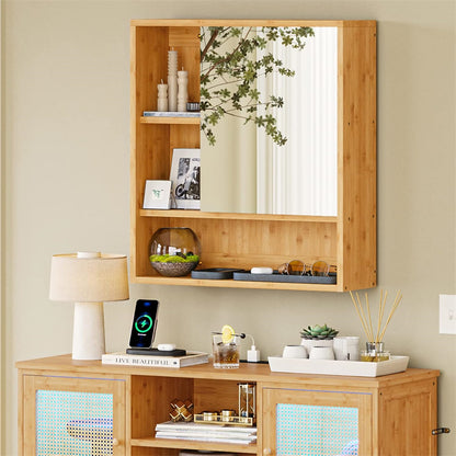 Natural Bamboo Bathroom Vanity Mirror Cabinet Wall Mounted Cupboard_6