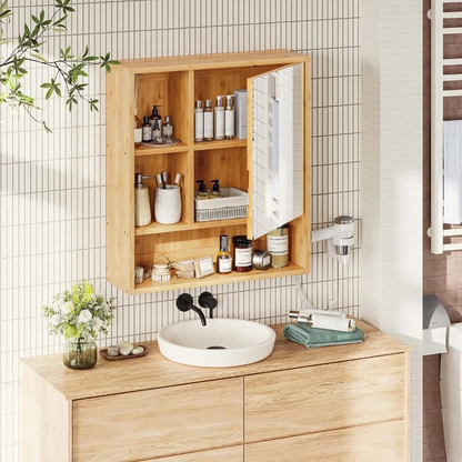 Natural Bamboo Bathroom Vanity Mirror Cabinet Wall Mounted Cupboard_7