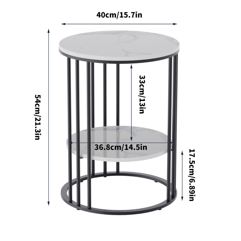 Round Marble Accent Table End 2 Tiers Storage Table - Black_6