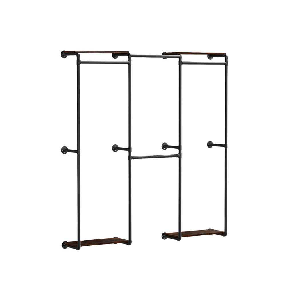 Wall-Mounted Industrial Pipe Clothes Rack with Shelves_6