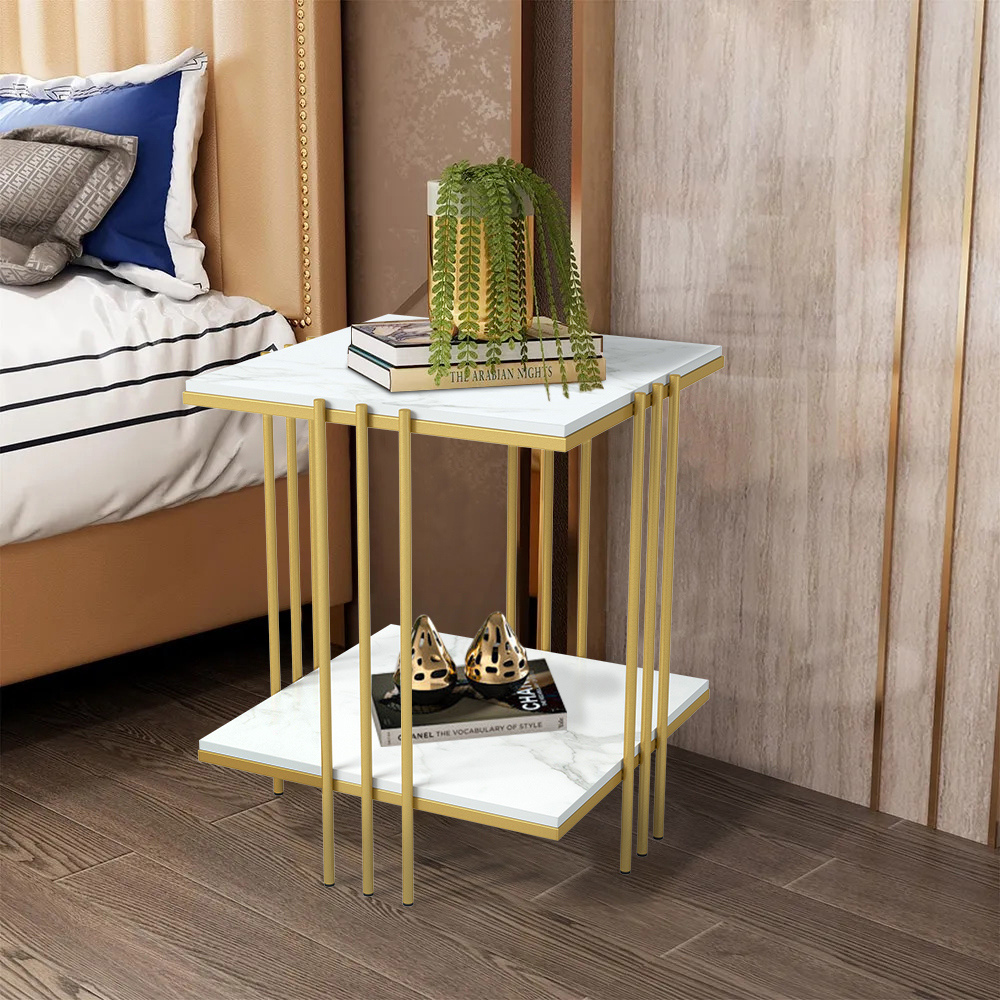 2 Tier Square Marble Top Side Table_5