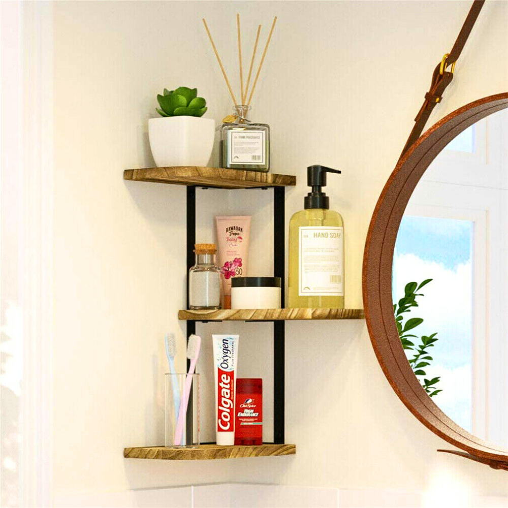 Rustic Industrial Wood Shelf Wall Mount Corner Rack_1