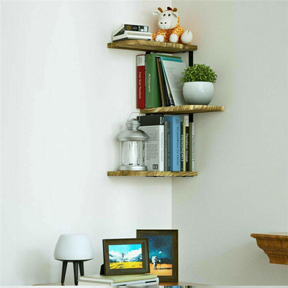 Rustic Industrial Wood Shelf Wall Mount Corner Rack_2