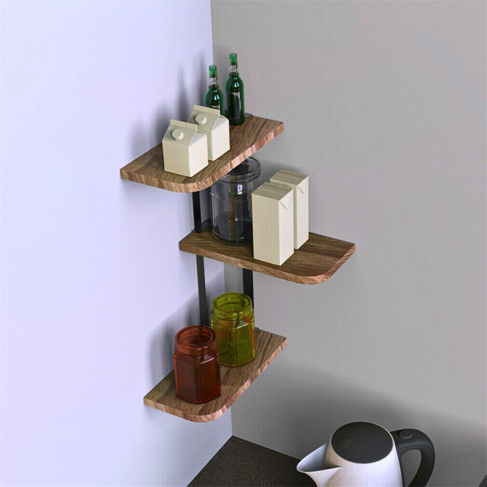 Rustic Industrial Wood Shelf Wall Mount Corner Rack_3