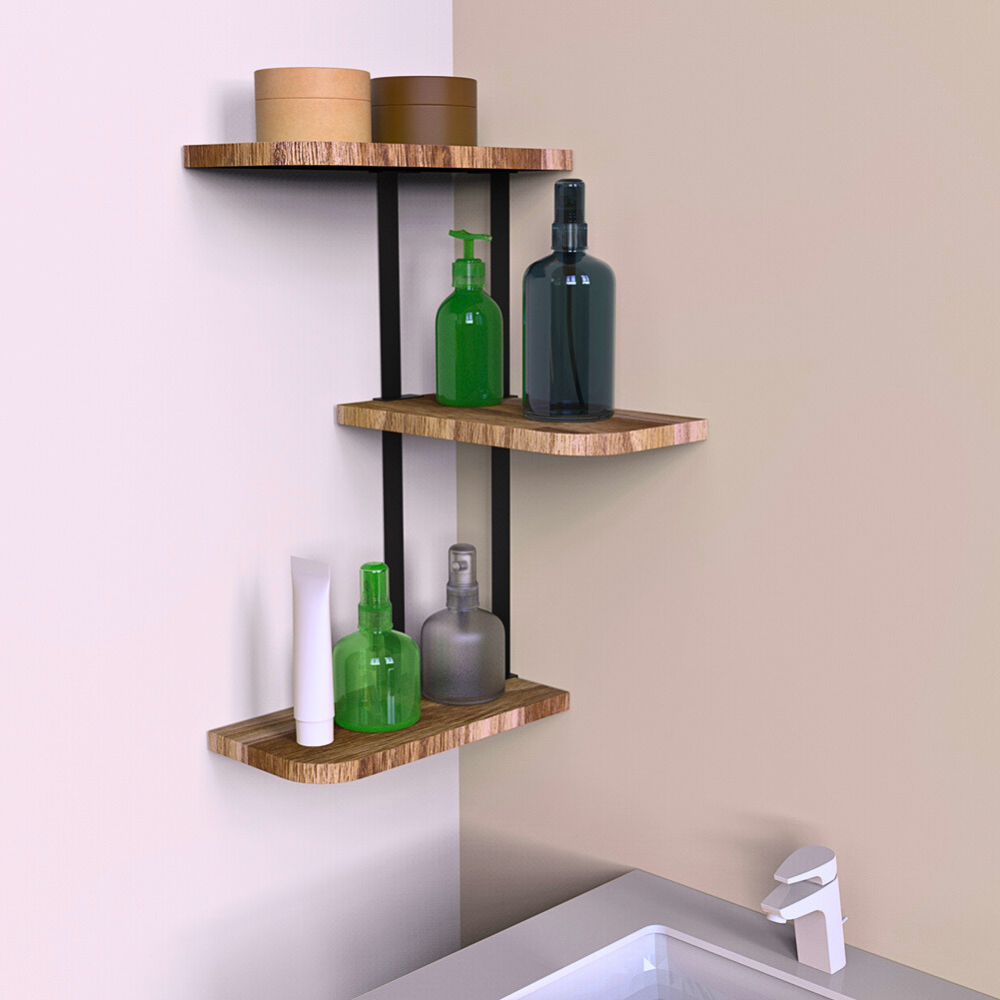 Rustic Industrial Wood Shelf Wall Mount Corner Rack_0