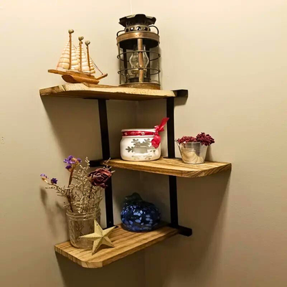 Rustic Industrial Wood Shelf Wall Mount Corner Rack_5