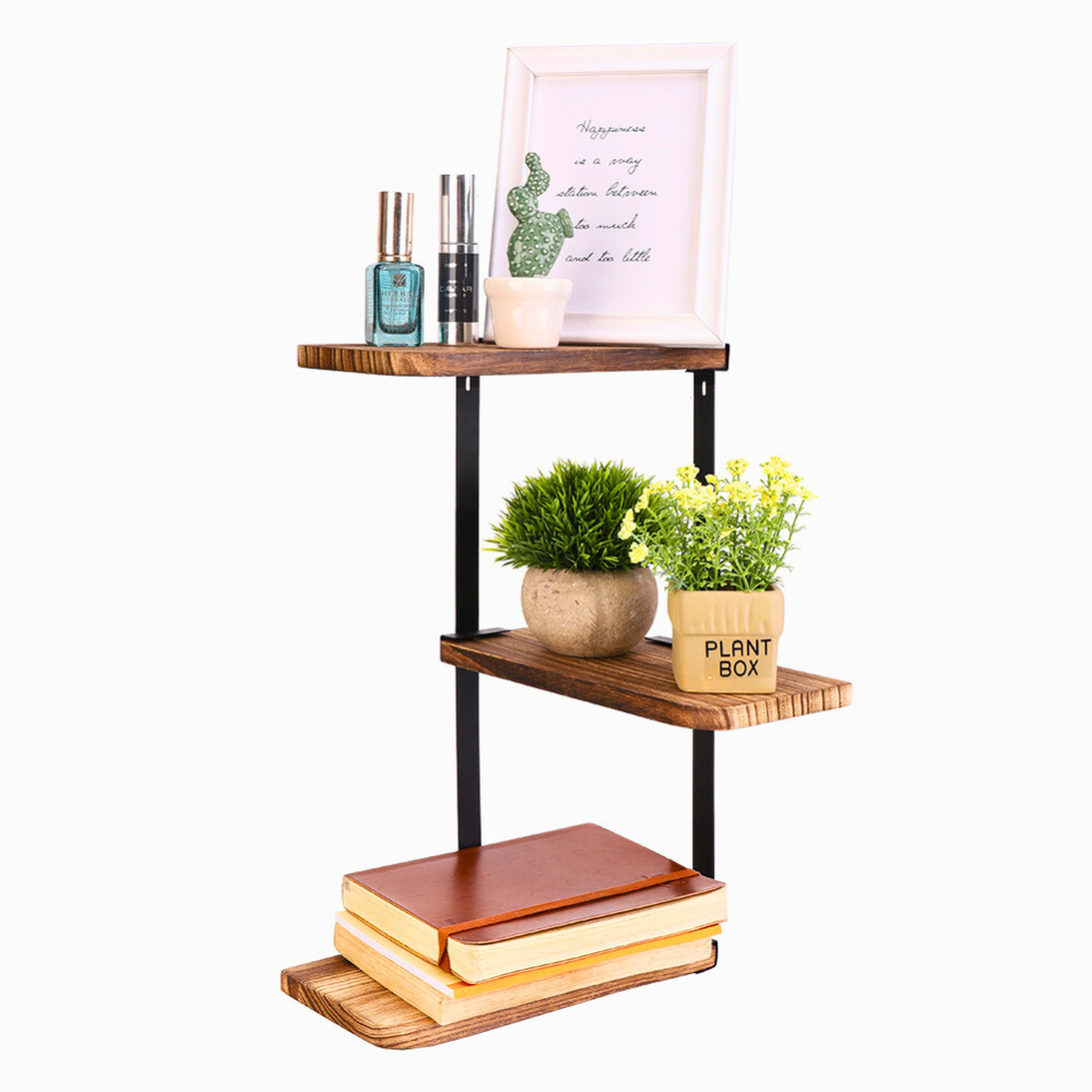 Rustic Industrial Wood Shelf Wall Mount Corner Rack_6