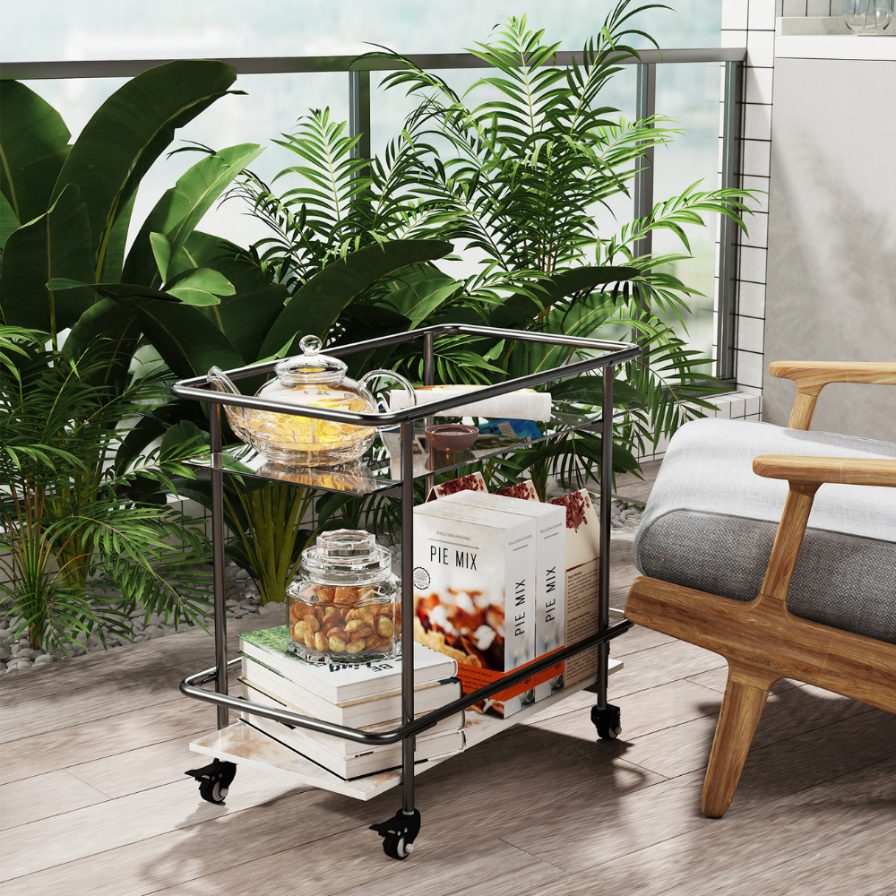 2-Tier Luxury Serving Cart on Lockable Wheels_4