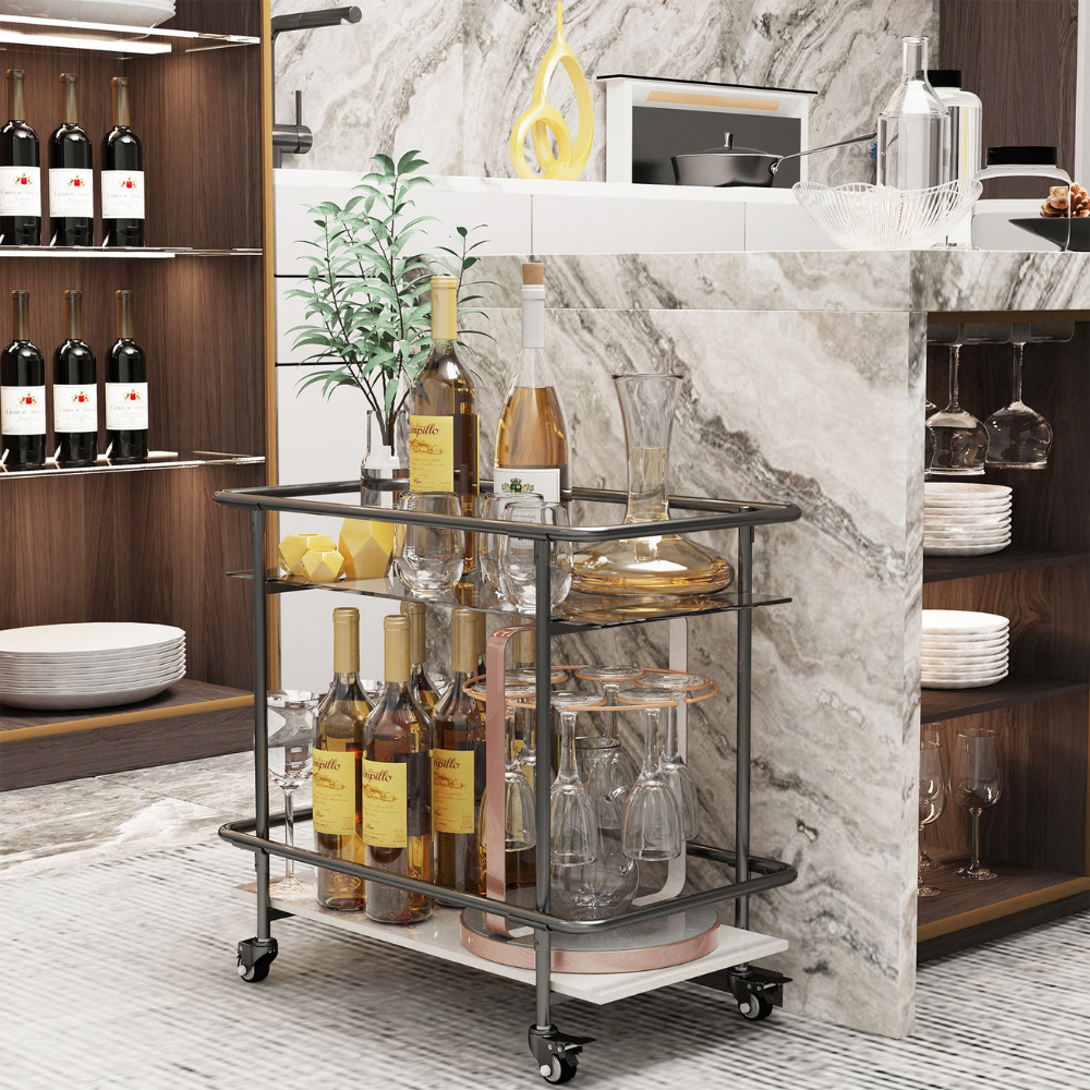 2-Tier Luxury Serving Cart on Lockable Wheels_3