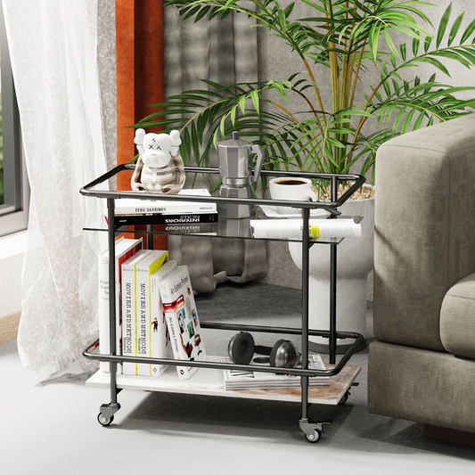 2-Tier Luxury Serving Cart on Lockable Wheels_0