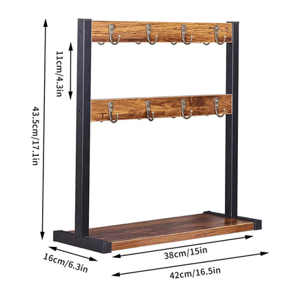 2 Tier Vintage Wood Coffee Mug Holder Stand_8