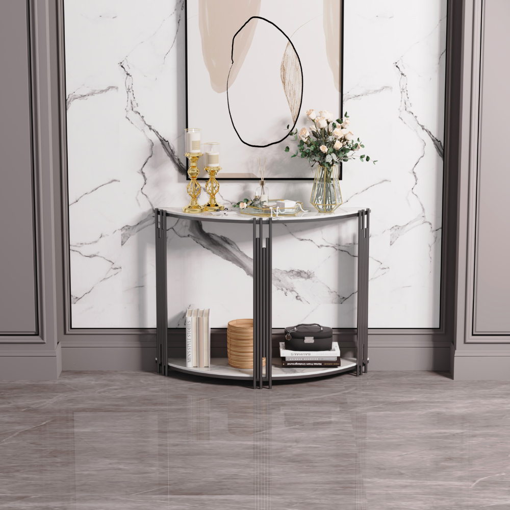 Half Moon Tiered Real Marble Entry Console Table Hallway Entryway Furniture_6