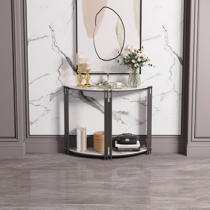 Half Moon Tiered Real Marble Entry Console Table Hallway Entryway Furniture_6