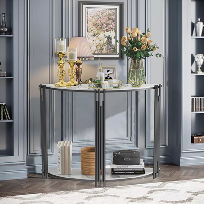 Half Moon Tiered Real Marble Entry Console Table Hallway Entryway Furniture_5