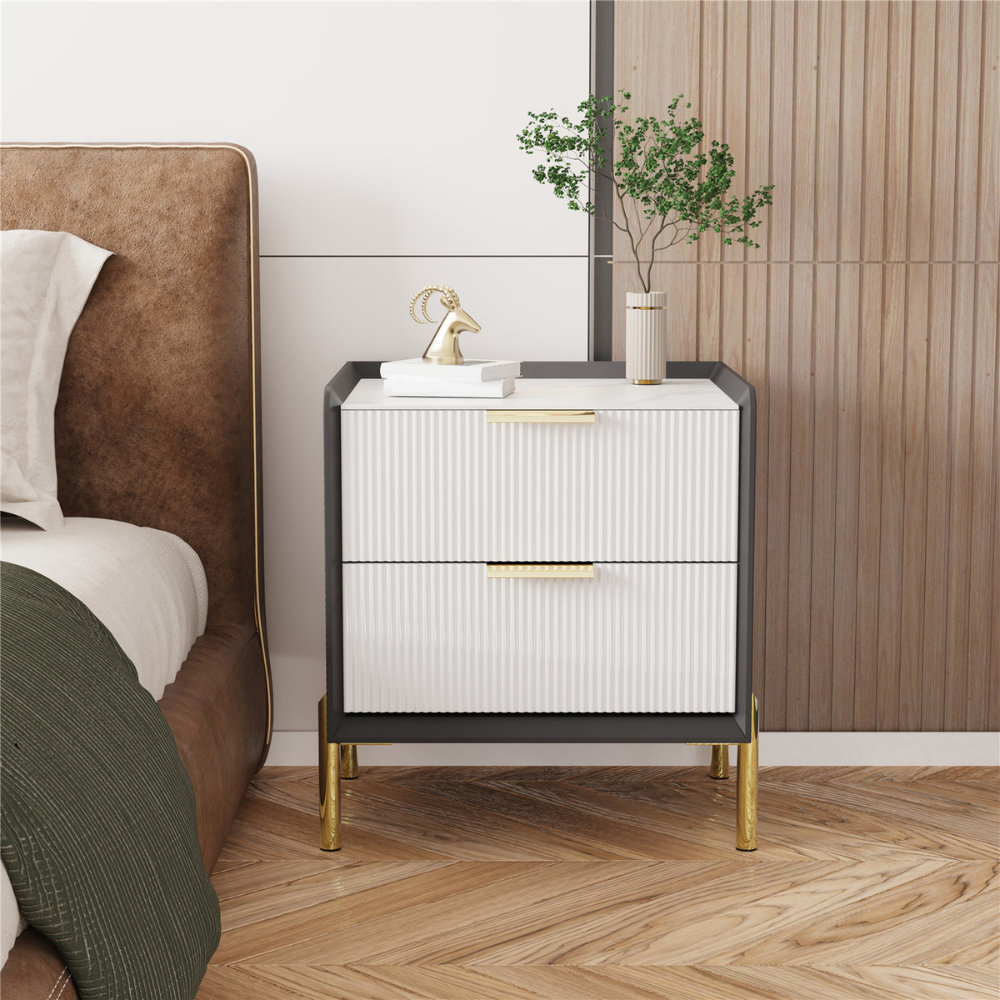 2 Tier Side Table Nightstand with Sintered Stone Tabletop and Chrome Legs_6