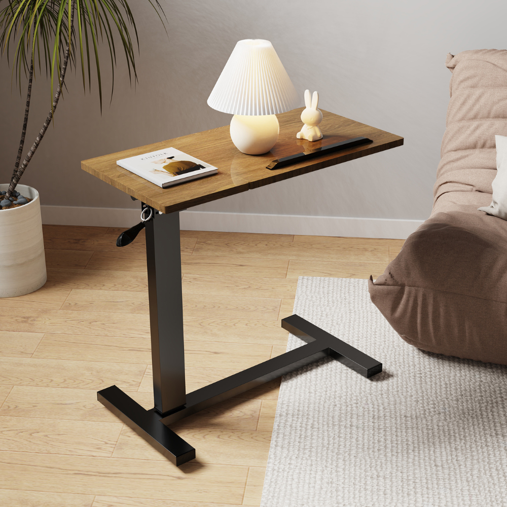 Split Top Tilting Adjustable Overbed Table with Wheels_5