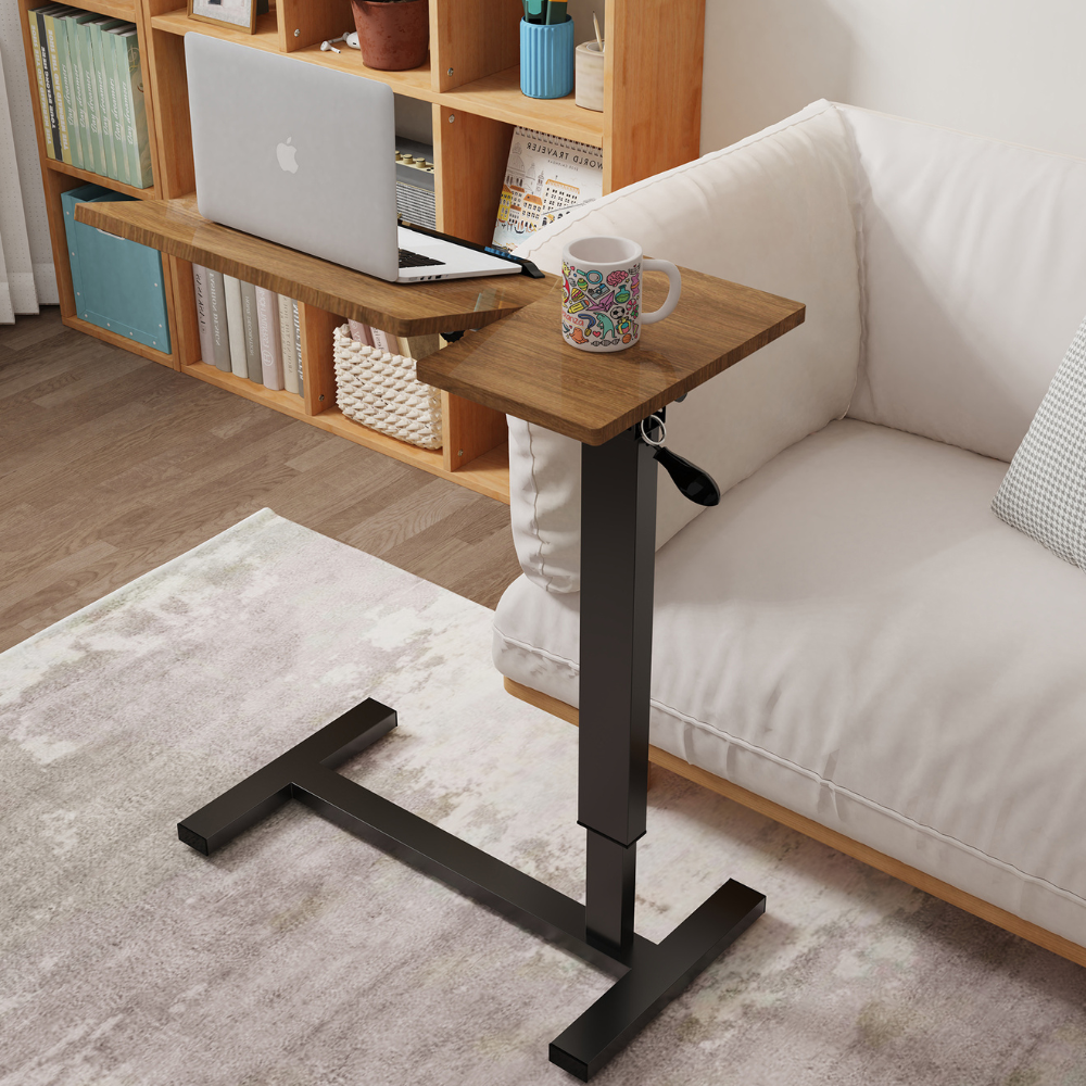 Split Top Tilting Adjustable Overbed Table with Wheels_3