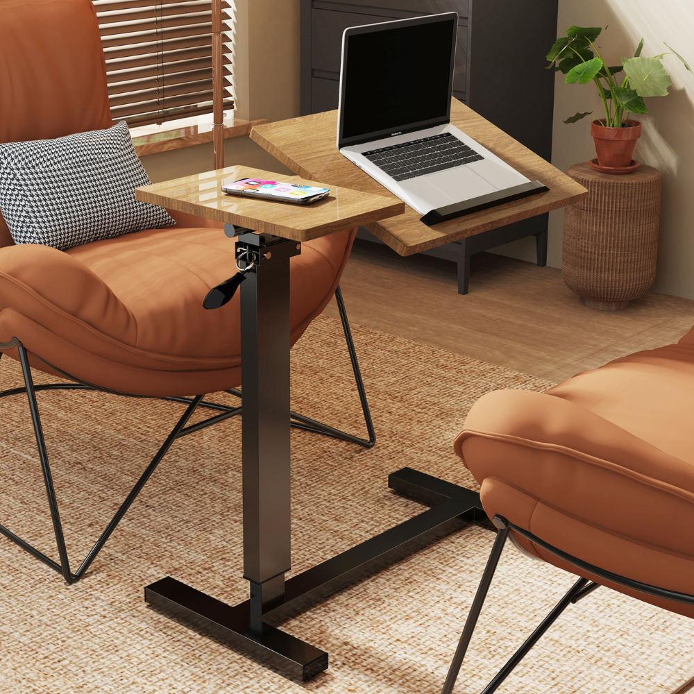 Split Top Tilting Adjustable Overbed Table with Wheels_1