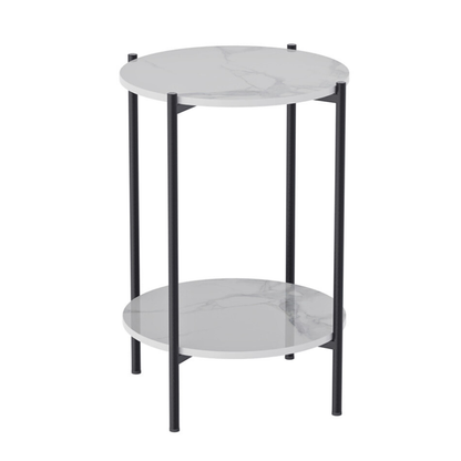 2 Tier Round Coffee End Table with Storage Shelf_9