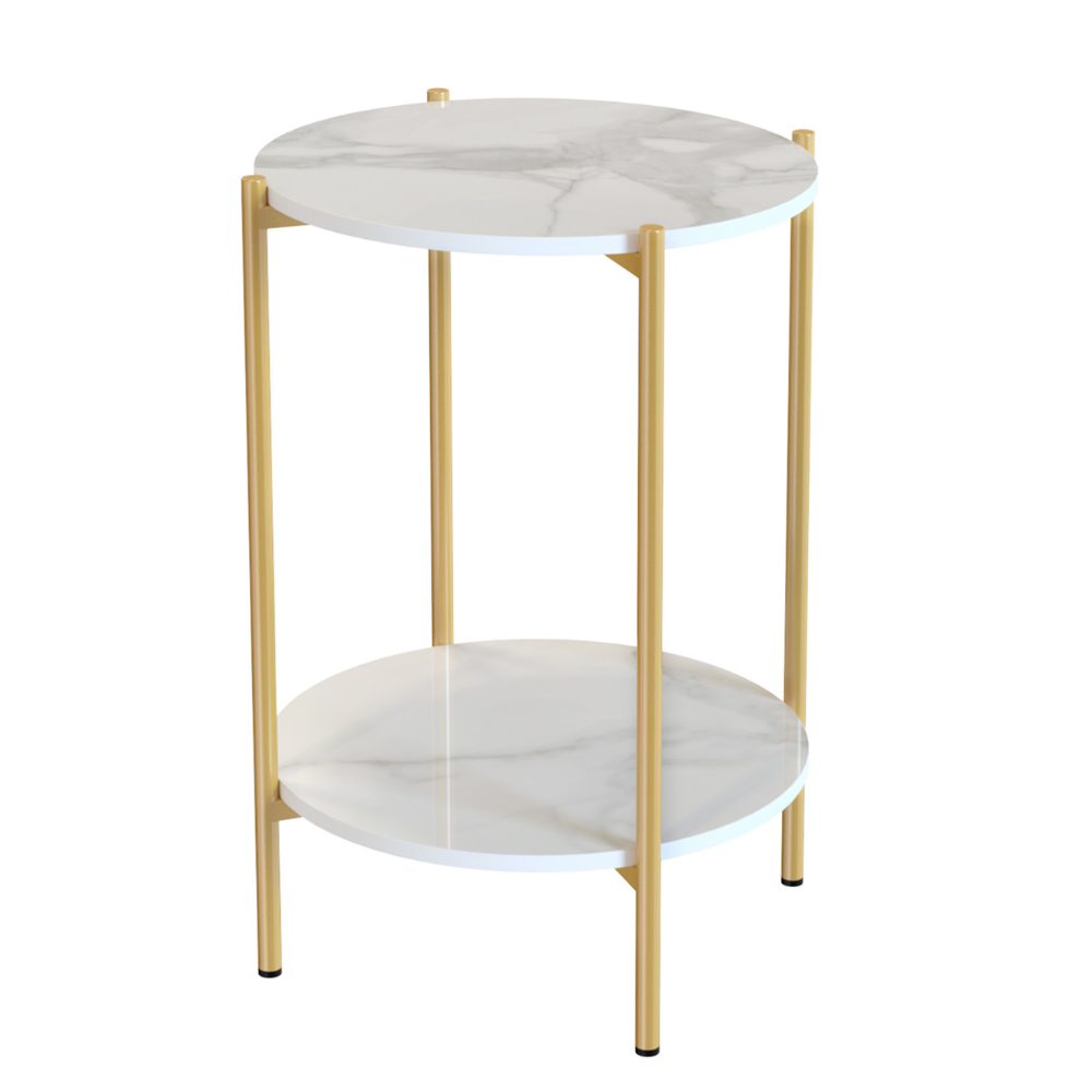 2 Tier Round Coffee End Table with Storage Shelf_10