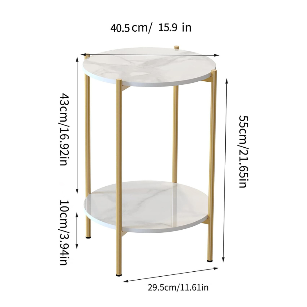 2 Tier Round Coffee End Table with Storage Shelf_11