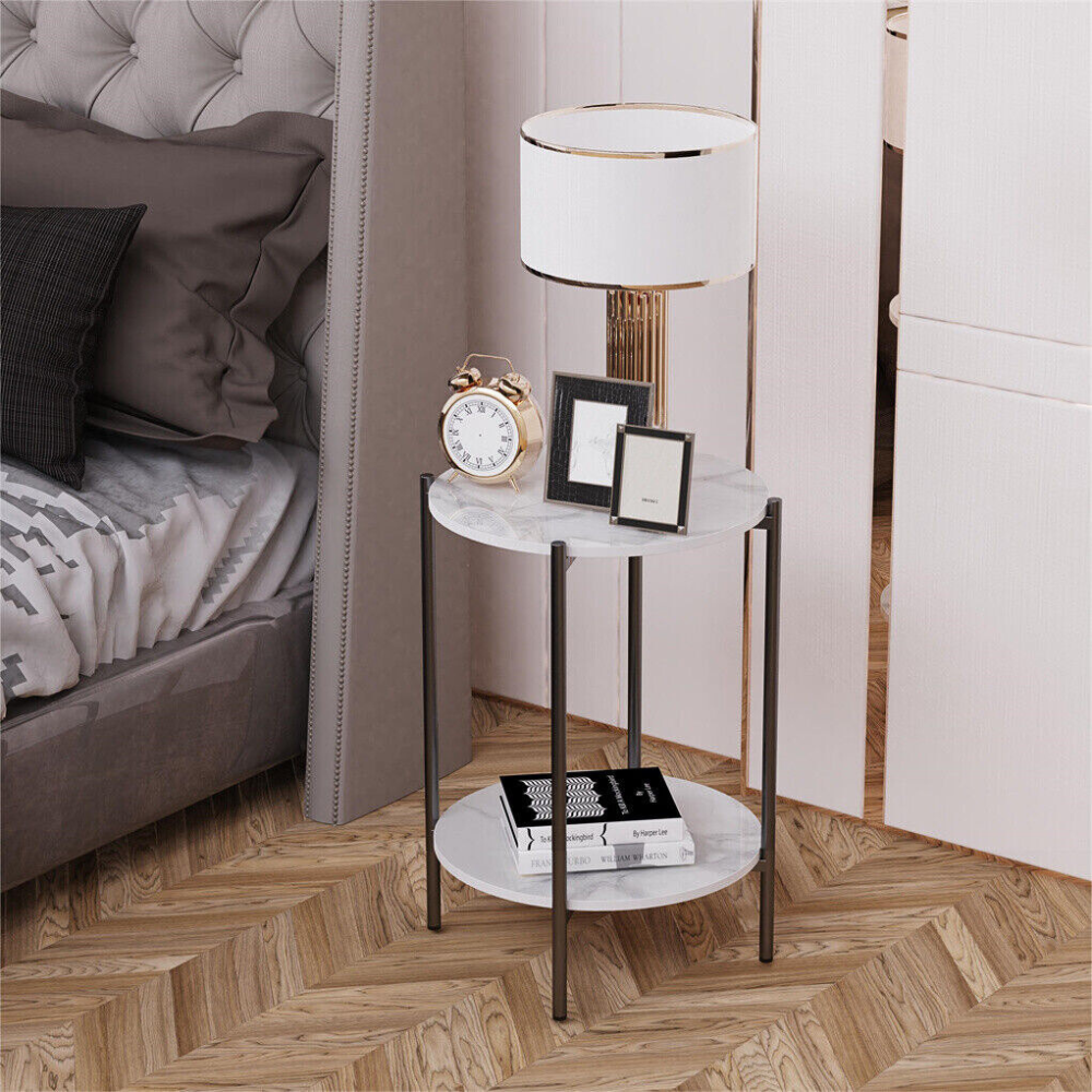 2 Tier Round Coffee End Table with Storage Shelf_3