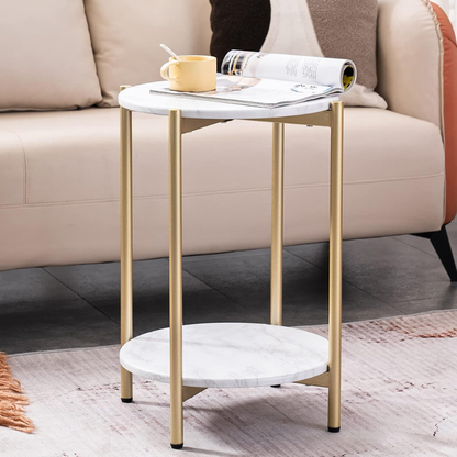 2 Tier Round Coffee End Table with Storage Shelf_6